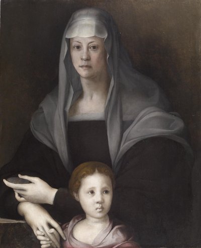 Portret van Maria Salviati de Medici met Giulia de Medici door Jacopo Carucci